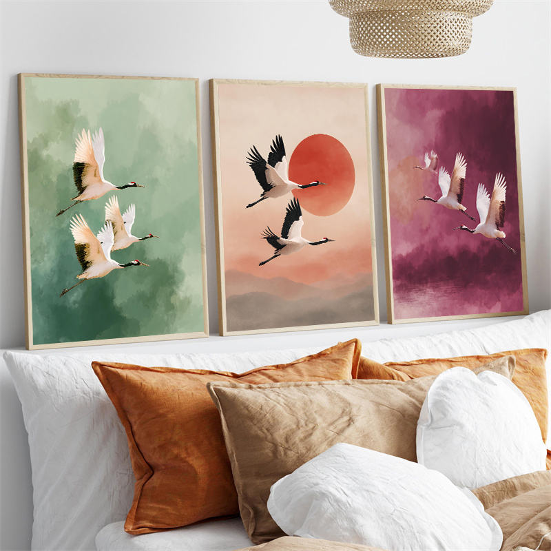 Japanese Lifestyle Home - Affiches d'art vintage avec grues, oiseaux