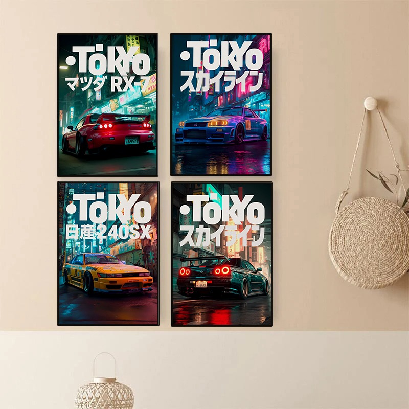 Japanese Car Lifestyle - Affiche de voiture Vintage Tokyo JDM,