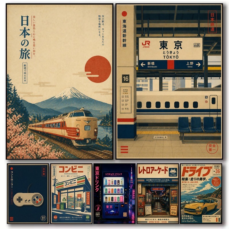 Japanese Car Lifestyle - Affiche sur toile vintage japonaise traditionnelle,